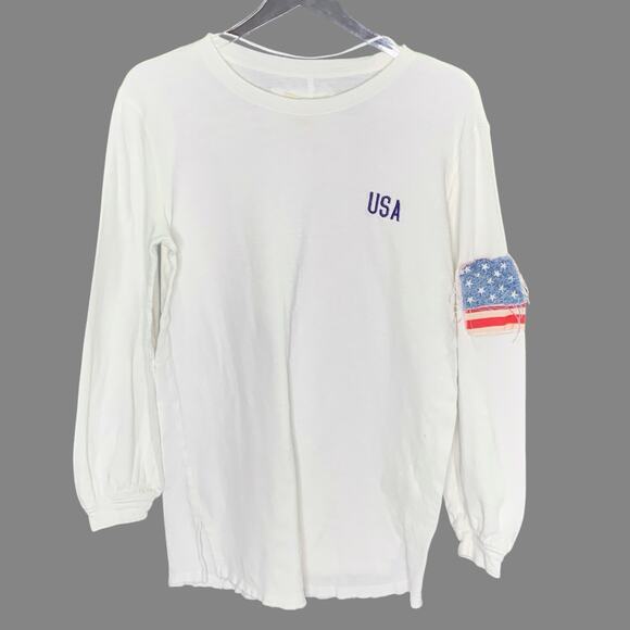 Free People XS Tricia Fix USA Patched Long Sleeve Tee Ivory Slouchy RARE - Picture 2 of 10